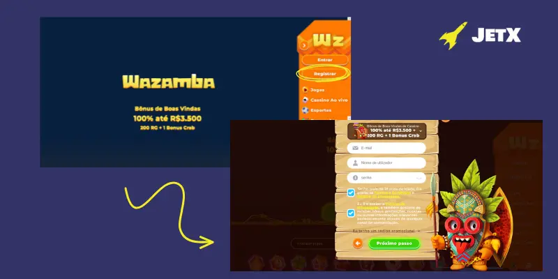 Processo de registro do jetix no wazamba casino